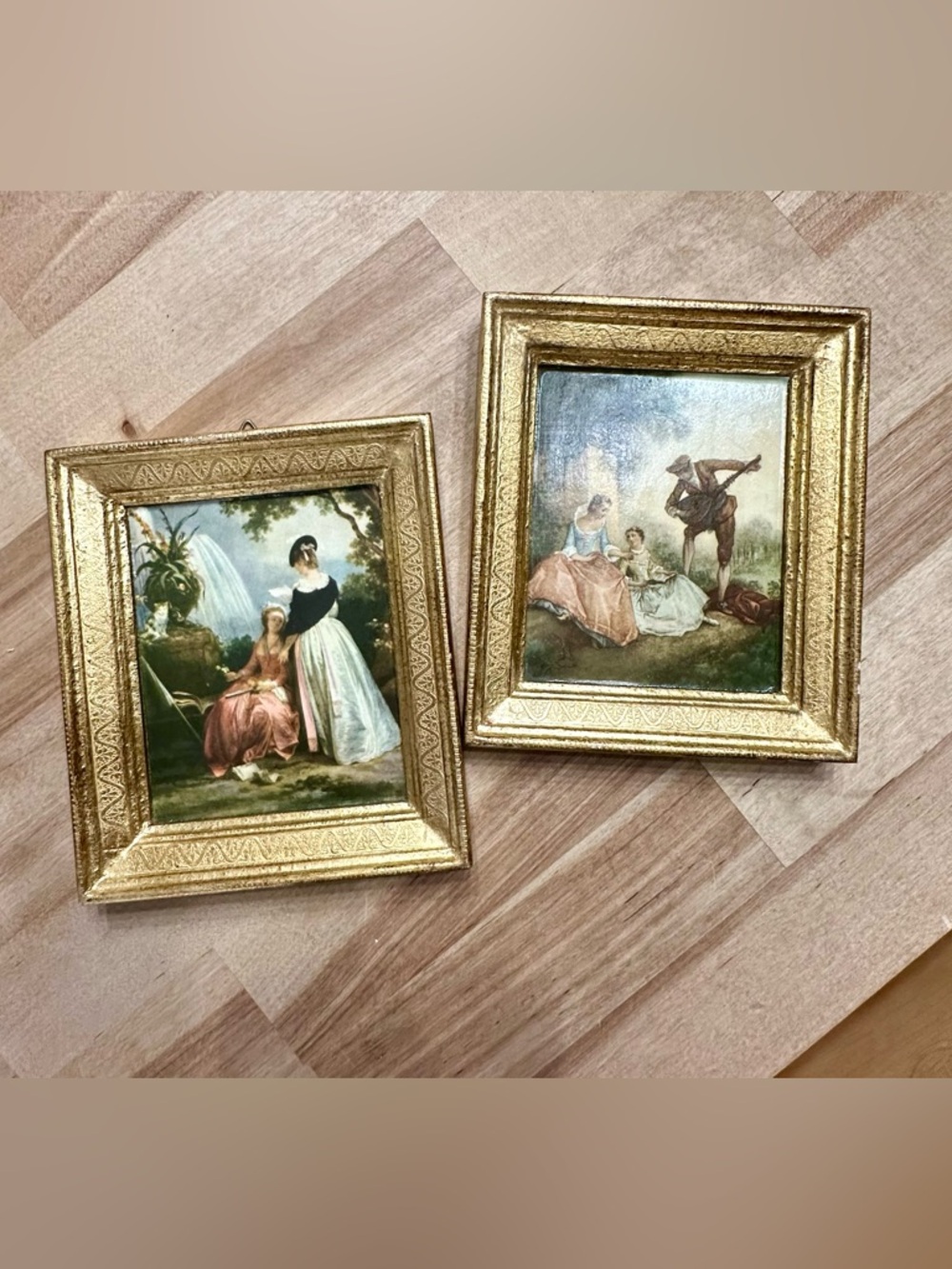 Pair of Italian Wall Art Ornate Gold Frames